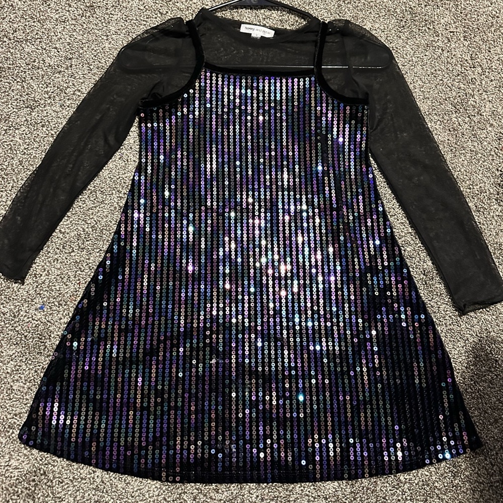 Black Sequin Dress with Sheer Sleeves